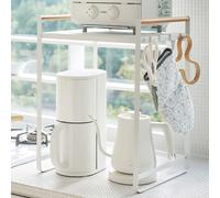 Yamazaki Home Étagère de cuisine Organiseur de cuisine Étagère 36x47cm blanc métal avec poignées en bois Tosca 03613