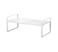 YAMAZAKI Home Étagère Extensible à 2 Niveaux pour comptoir pour Assiettes, Bouteilles ou cafetières pour Cuisine ou Salle de Bain | Acier, Taille Unique, Blanc