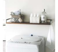 Yamazaki Home Étagère murale Étagère de salle de bain Étagère suspendue Bois et noir moderne 76x20cm Tour 03834