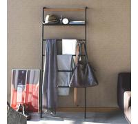 Yamazaki 3872 Tower Leaning Ladder Hanger with Shelf, Black, Steel/Wood, 66 x 30~38 x 160 cm