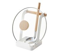 Yamazaki – Support ustensiles de cuisine Tosca 2423, acier/bois, blanc, 16 x 12 x 10 cm