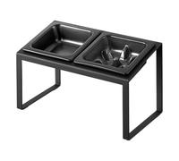 Yamazaki NOOKS 10242 Gamelle inclinée avec Insert Anti-glouton et Support Noir Acier/Silicone/Céramique Minimaliste 15,5 x 29 x 17,6 cm (L x l x H)