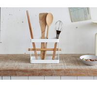 Yamazaki Porte-ustensiles de cuisine Porte-couverts métal blanc avec bois 03154