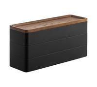 Yamazaki RIN Boîte à bijoux, en plastique ABS - 3 niveaux, organisateur de rangement, avec couvercle en bois, montres et accessoires, design compact - 8 x 24 x 11,5 cm, design japonais, noir