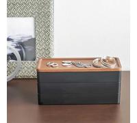 Yamazaki 5810 RIN 3~Tiered Slim Accessory Case with Lid, black, ABS Resin/Wood, 24 x 8 x 11.5 cm