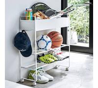 Yamazaki Table d'appoint Étagère à chaussures Chariot Étagère à roulettes 75x74x22cm étroit métal blanc