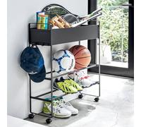 Yamazaki Table d'appoint Étagère à chaussures Chariot Étagère à roulettes 75x74x22cm étroite Métal noir