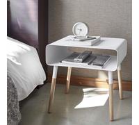 Yamazaki Table d'appoint Table de chevet en métal blanc 35cm Corps en métal avec pieds en bois
