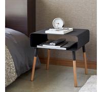 Yamazaki Table d'appoint Table de chevet en métal noir 35cm Corps en métal avec pieds en bois