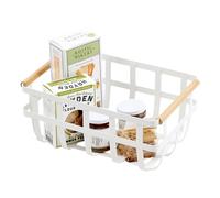 Yamazaki 2507 TOSCA Panier de rangement avec 2 poignées, blanc, Acier/Bois, minimaliste, 36 x 22 x 16 c m