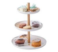 Yamazaki 2419 Tosca 3~Tiered Serving Stand, White, Steel/Wood, 20 x 20 x 24 cm