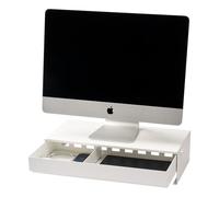 Yamazaki Tower 10187 Support d'écran avec tiroir, Blanc, Acier, Aimant, polypropylène, Silicone, Polyester, Minimaliste, 24-41 x 50 x 12,8 cm (L x l x H)