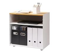 Yamazaki Tower 1424 Chariot de Rangement Semi-fermé avec étagère en Bois Blanc Acier/Bois/Nylon Minimaliste 35,3 x 60,3 x 59 cm