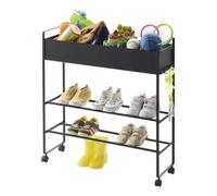 Yamazaki TOWER Chariot de rangement avec panier, en acier - pour plantes, chaussures et jouets, avec crochets et séparation - 22 x 74.5 x 74,5 cm, design japonais, noir