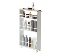 Yamazaki Chariot de service 3627 Tower – blanc, acier/bois, poignée, design minimaliste