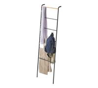 Yamazaki Tower Échelle de Rangement inclinée, en Acier - avec Barre en Bois, 6 Niveaux, Gain de Place, Porte-Serviettes - 24 x 45 x 160 cm, Design Japonais, Noir