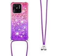 YAMCCCSE Collier Coque pour Xiaomi Redmi 10C, Transparent Etui Housse Silicone Sables Mouvants Bling - Étui pour Smartphone Lanyard Scintillant TPU Transparente Case Cover