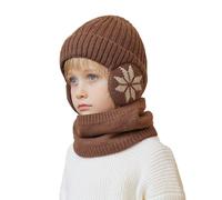 YAMEE Bonnet Chaud écharpe Ensemble pour Enfants avec Doublure Peluche Doux Cache-oreilles Chaud,2 Pièces Tricoté Beanie Cache-Cou Enfants Hiver Coupe-Vent,Chapeau pour Fille Garçon 4-10 Ans