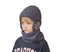 YAMEE Bonnet Chaud écharpe Ensemble pour Enfants avec Doublure Peluche Doux Cache-oreilles Chaud,2 Pièces Tricoté Beanie Cache-Cou Enfants Hiver Coupe-Vent,Chapeau pour Fille Garçon 4-10 Ans
