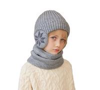 YAMEE Bonnet Chaud écharpe Ensemble pour Enfants avec Doublure Peluche Doux Cache-oreilles Chaud,2 Pièces Tricoté Beanie Cache-Cou Enfants Hiver Coupe-Vent,Chapeau pour Fille Garçon 4-10 Ans