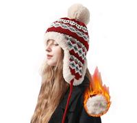 YAMEE Chapeau de Trappeur Femme Épaississant Doublure Peluche Chaud,Bonnet Tricoté Femme avec Cache-Oreilles Coupe-Vent,Casquette Ski d'hiver Unisexe avec Jugulaire,Chapeau Russe Homme Anti Froid