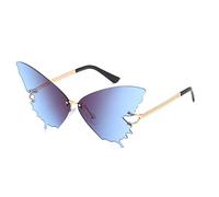YAMEIZE Fashion Butterfly Rimless Sunglasses for Women Vintage Metal Frame Eyewear UV Protection (GREY BLUE)
