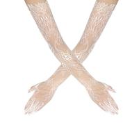 YAMEIZE Gants longs en dentelle pour femme - En maille florale - Longueur du coude - Pour mariée, opéra, thé, blanc, Small
