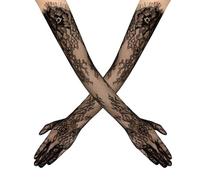 YAMEIZE Gants longs en dentelle pour femme - En maille florale - Longueur du coude - Pour mariée, opéra, thé, noir, Small
