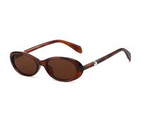 YAMEIZE Lunettes de Soleil Ovales Rétro pour Femmes Petites Lunettes de Soleil Ovales à la Mode des Années 90 Vintage Y2k Lunette Voyages Vélo UV400 (Marron Léopard)