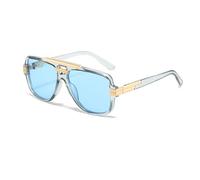 YAMEIZE Lunettes de soleil rétro pilotes en métal - pour homme et femme - Lunettes de soleil vintage double pont protection UV400 ombre carrée conduite, gris/bleu