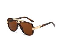 YAMEIZE Lunettes de soleil rétro pilotes en métal - pour homme et femme - Lunettes de soleil vintage double pont protection UV400 ombre carrée conduite, Motif léopard - Marron