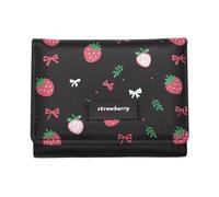 YAMEIZE Petit sac à main mignon en cuir synthétique avec motif de fraise pour femmes et filles avec nœud, Noir