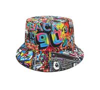 YAMEIZE Style Rétro 80s Chapeau de Seau pour - Femmes Hommes Adolescents Vintage Réversible Double Side Chapeau de Pêcheur Soleil en Plein Air