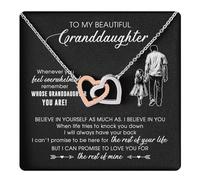 Yametee Collier personnalisable avec inscription « To My Granddaughter » de la part de Grandma Nana Papa Not Even Time - Carte de message personnalisable pour petite-fille, Cœurs entrelacés, Zircone