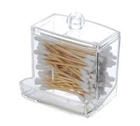 YAMHOHO Distributeur de boules de cotons-tiges, boîte de rangement pour pot de salle de bain, pot à médicament transparent, distributeur de tampons de cotons-tiges, couvercle en bambou (carré