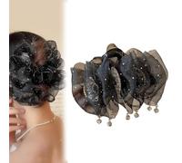 Yamloveme Fan Tassel Hair Claw Clip, Fan Tassel Hair Claw Clip, Fluffy Tassel High Top Hair Volume Shark Clip, Rhinestone Mesh Hair Scrunchie, Hairs Bow Clips With Tassel (Black)
