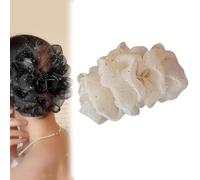 Yamloveme Fan Tassel Hair Claw Clip, Fan Tassel Hair Claw Clip, Fluffy Tassel High Top Hair Volume Shark Clip, Rhinestone Mesh Hair Scrunchie, Hairs Bow Clips With Tassel (White)