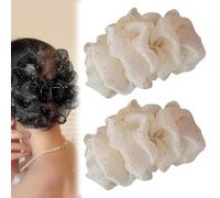 Yamloveme Fan Tassel Hair Claw Clip, Fan Tassel Hair Claw Clip, Fluffy Tassel High Top Hair Volume Shark Clip, Rhinestone Mesh Hair Scrunchie, Hairs Bow Clips With Tassel (White*2)