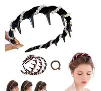 Yamloveme Vintage High Cranium Artificial Pearl Hairband, 2025 New Non Slip Pearl Headband With Teeth, Elegant Beaded Hair Band For Women Girls, Bling Bridal Hair Hoop For Wedding Party (Black, 1pc)