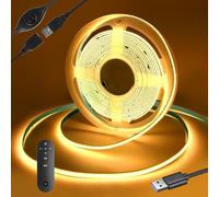 Yamlten Bande LED 2m 5V avec télécommande RF, bande LED COB 3000k blanc chaud, 320 LED/m, bande LED variable pour rétroéclairage TV, ordinateur, placard, chambre à coucher.