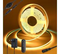 Yamlten Bande LED COB DC 3 m 12 V (avec contrôleur RF, adaptateur secteur), blanc chaud 3000 K, 320 LED/M à intensité variable, ruban LED pour rétroéclairage TV, ordinateur, armoire, chambre à