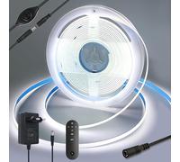 Yamlten Bande LED COB DC 3 m 12 V (avec contrôleur RF, adaptateur secteur), blanc froid 6000 K, 320 LED/M à intensité variable, ruban LED pour rétroéclairage TV, ordinateur, armoire, chambre à