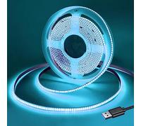 Yamlten Ruban LED COB DC 5V 3m,Bleu clair,320 LED,à intensité variable,Bande LED flexible pour rétroéclairage TV,armoire,chambre à coucher (L'alimentation électrique n'est pas incluse).