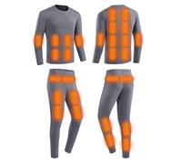 YAMNYSS Ensemble De sous-Vêtements Chauffants, Hommes Ensemble Long avec Chauffage sur 28 Zones, Haut Et Pantalon Thermiques Électriques pour Activités De Plein Air,Gris,3XL