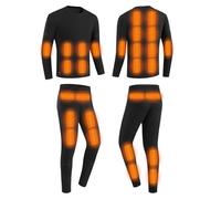 YAMNYSS Ensemble De sous-Vêtements Chauffants, Hommes Ensemble Long avec Chauffage sur 28 Zones, Haut Et Pantalon Thermiques Électriques pour Activités De Plein Air,Noir,XS