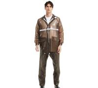 YAMNYSS Hommes Combinaison De Pluie, Haute Visibilité Réfléchissant PVC Imperméable Veste Et Pantalon pour Le Travail De La Pêche Moto,Marron,M