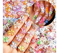Yamobi 60 Pièces Colorées Gelée Douce Colle Fleur de Lys Charms pour Ongles, 3D Fleurs Charms Ongles Cristal de Glace Gravé Dégradé Fleurs de Lys Charms Pétale Résine