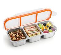 Yamobi Bento-Snack-Box avec couvercles étanches, 3 compartiments, boîte à goûter réutilisable, acier inoxydable, conservation des aliments, boîte déjeuner, boîte à snack