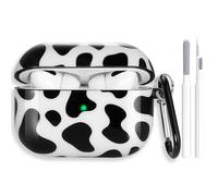 Yamobi Coque en silicone pour AirPods 4, avec stylet de nettoyage, coque de protection souple pour AirPods 4, avec porte-clé, motif vache noire