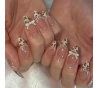 Yamobi Lot de 24 faux ongles à coller - En forme de léopard - En forme de nœud - En gel souple